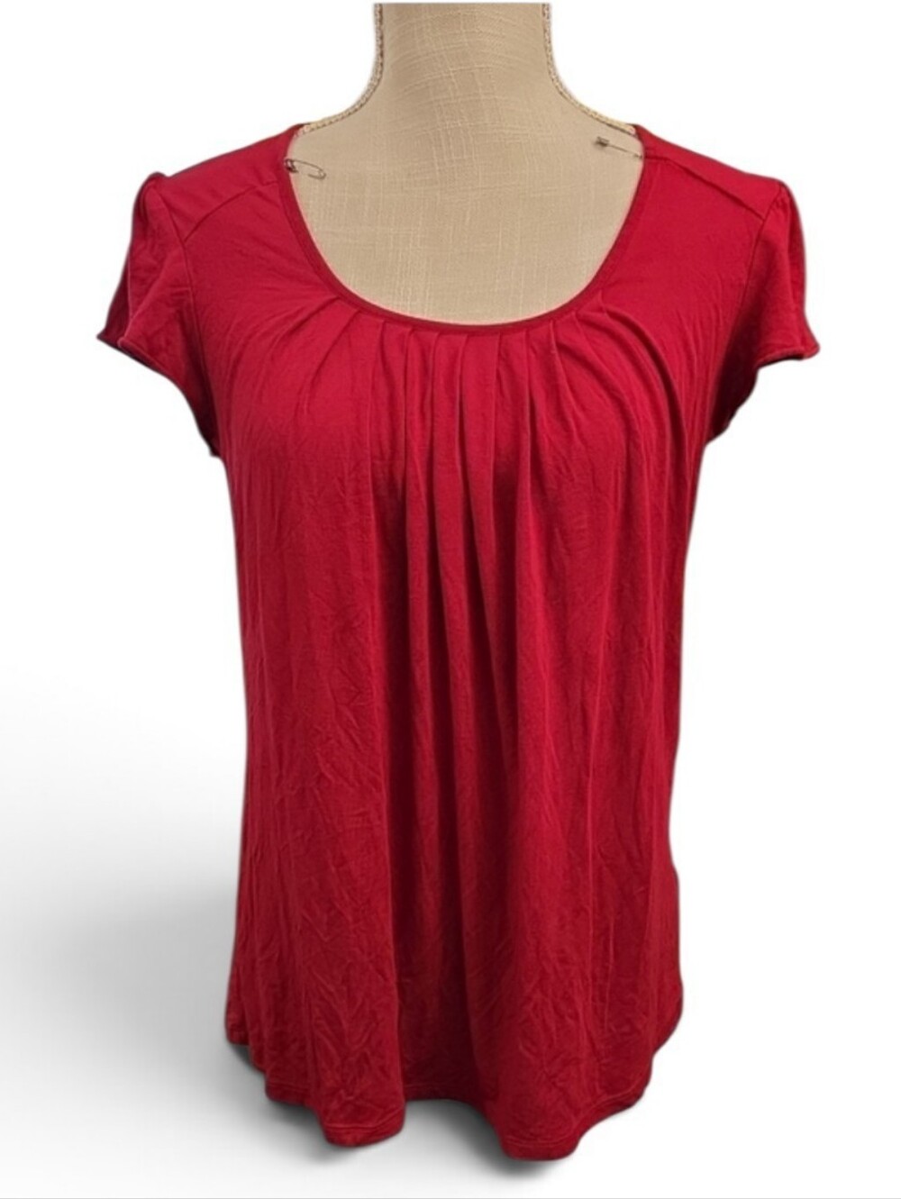 Michael Kors Red Short-Sleeve Scoop Neck Pleated Top